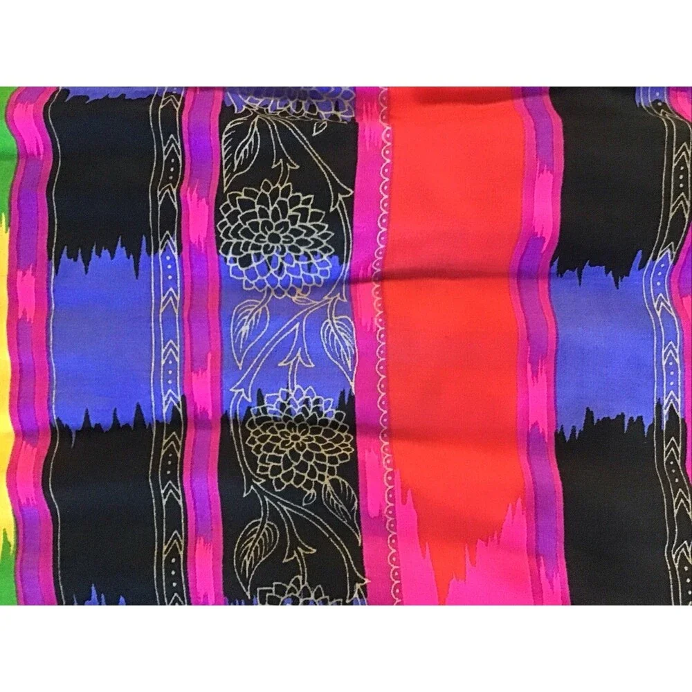 Jewel Tone Stripe Floral Rectangle Scarf Silky Head Wrap Neck Hair Scarf Silky